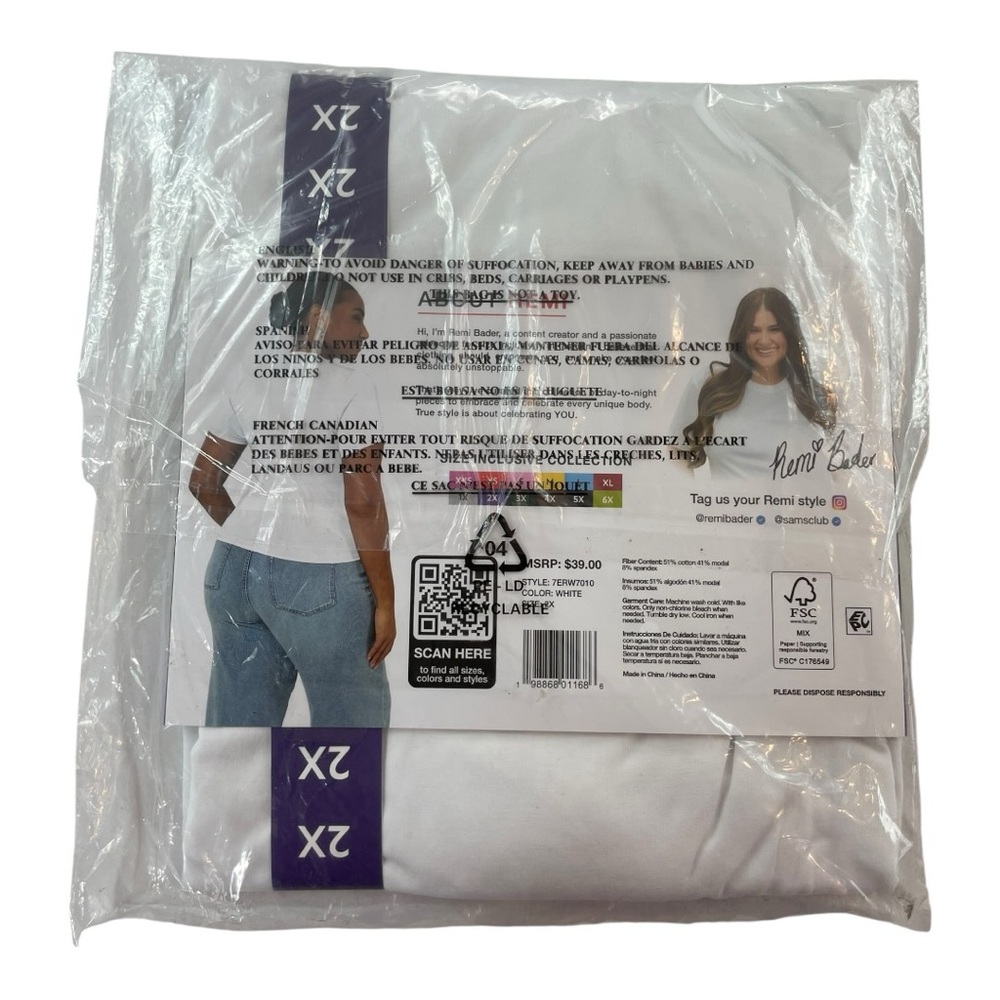Edited by Remi Bader Women's Soft Stretch Baby Tee White Size 2X MSRP$39 NWT - Picture 2 of 2